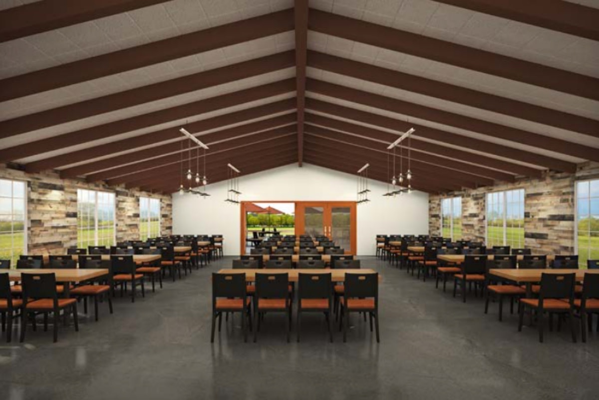 A rendering of the new cafeteria in the refurbished Challenger site.