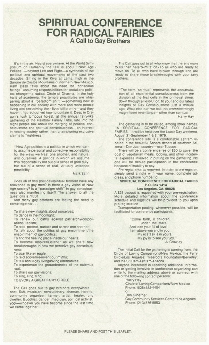 (Side B of the Original 1979 Leaflet Calling the Radical Faeries into Being)