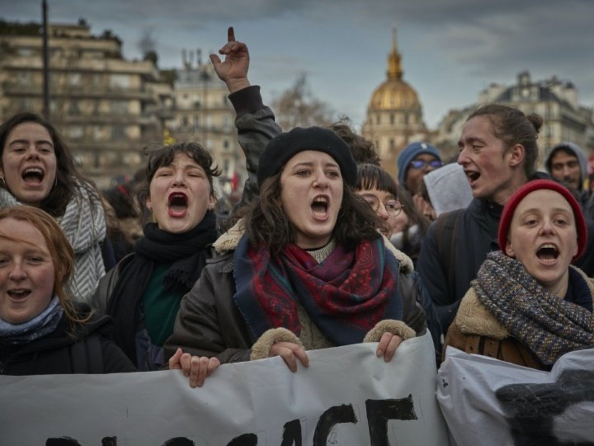 Protesters marched near the Place de la République as part of a national strike in Paris on Thursday. Photo: Kiran Ridley/Getty Images