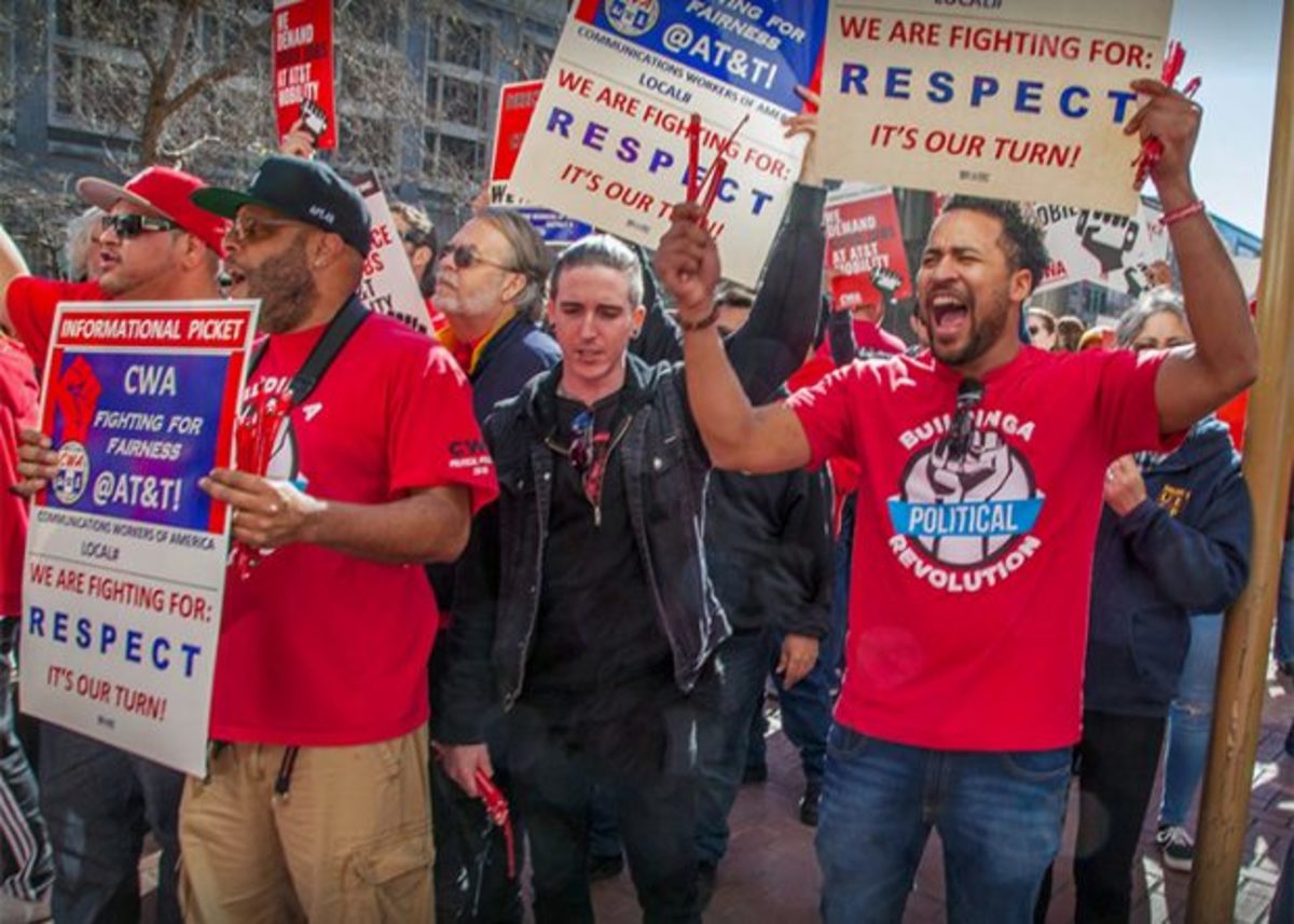  AT&T workers on strike. From Socialist Worker.