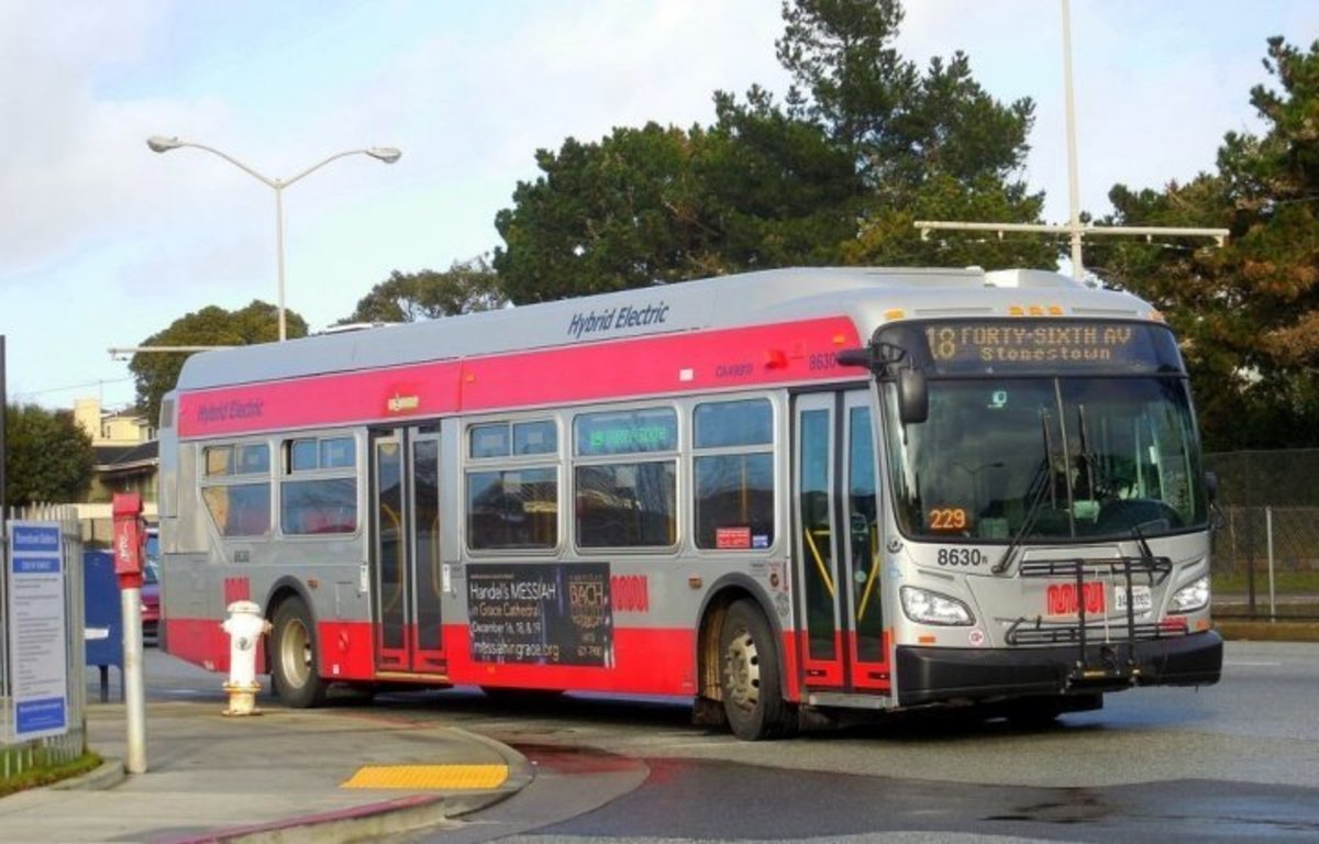 A New Flyer bus that is part of San Francisco’s MUNI fleet.