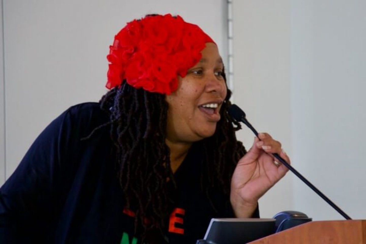 Beatrice X “Aunt B” Johnson, co-founder of Love Not Blood Campaign, opens the Impacted Mother’s panel at the Left Coast Forum, hosted at the Los Angeles Trade Technical College, August 25, 2018, Los Angeles, Calif.