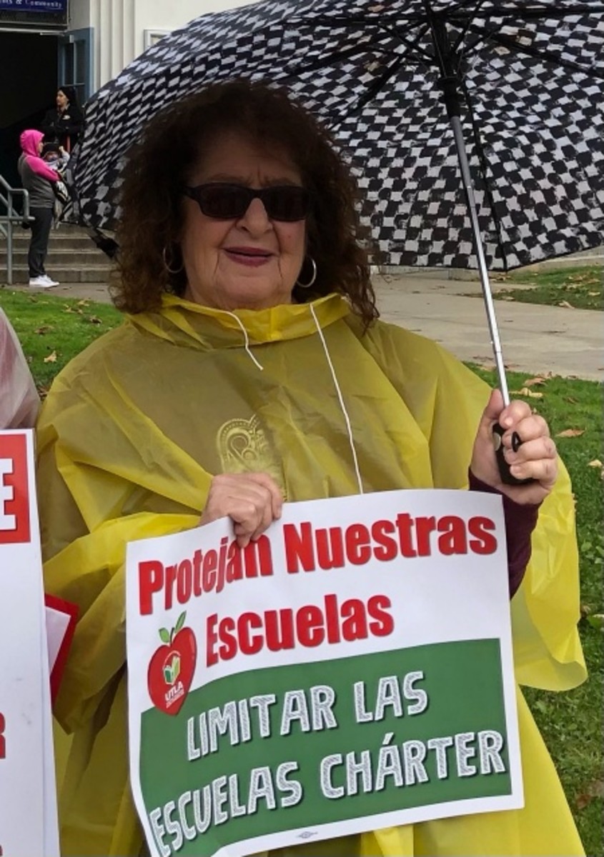 Francesca P. Ochoa marches in solidarity with UTLA teachers in front of First Street School in Boyle Heights, January 19, 2019