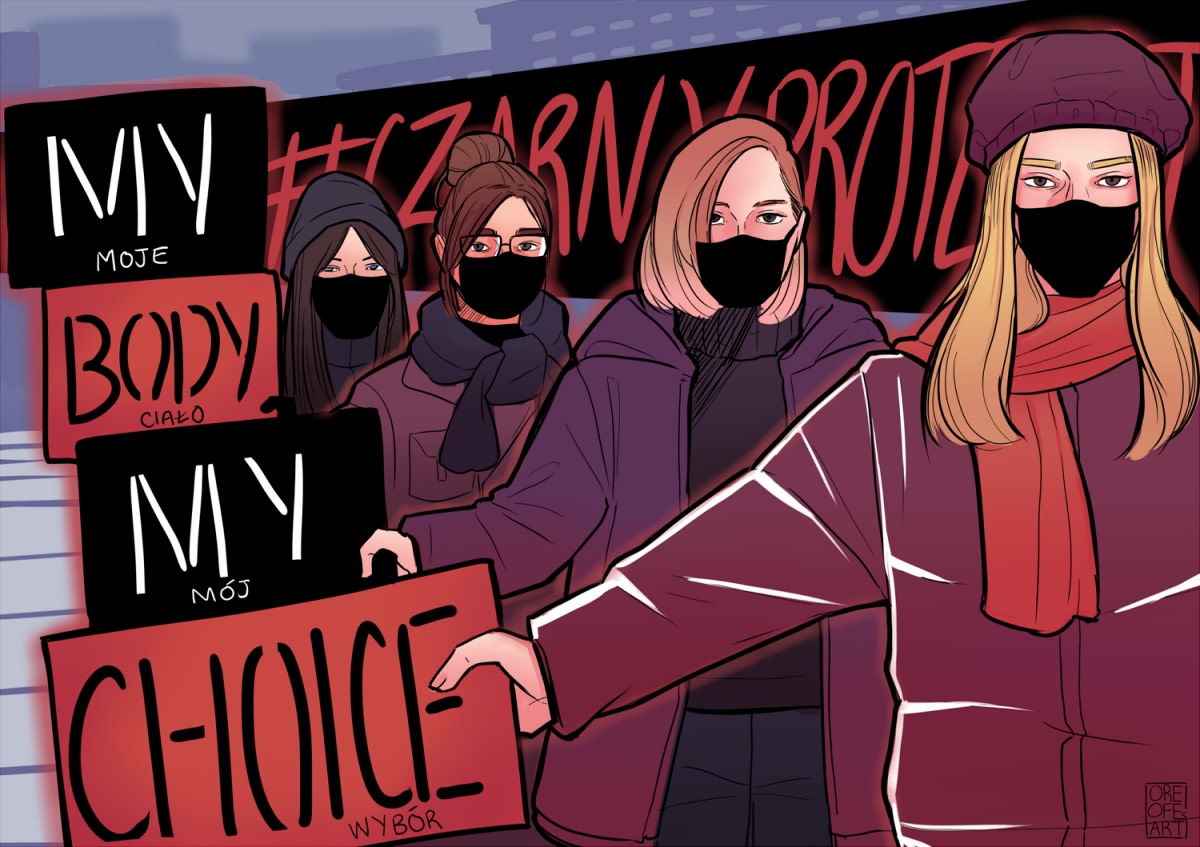 Pro-choice activists have continued to demand the right to abortion in Poland throughout the pandemic. | Illustration: Oreofe Morakinyo