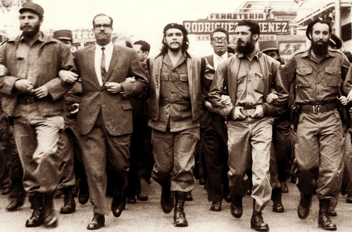 Leaders of the Cuban Revolution march at the head of a victory parade in Havana, 1959. Fidel Castro (far left) headed the rebel guerrilla army that brought U.S.-backed dictator Fulgencio Batista to resounding defeat. Che Guevara (center), was one of Castro’s three leading lieutenants and the key figure in the Latin American revolutionary movements of the mid-20th century. [Source: military-history.org]