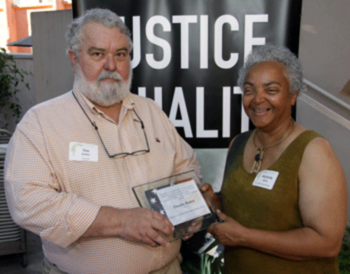Tim Rutten with ACLU Pasadena/Foothills Chapter Chair Michelle White.
