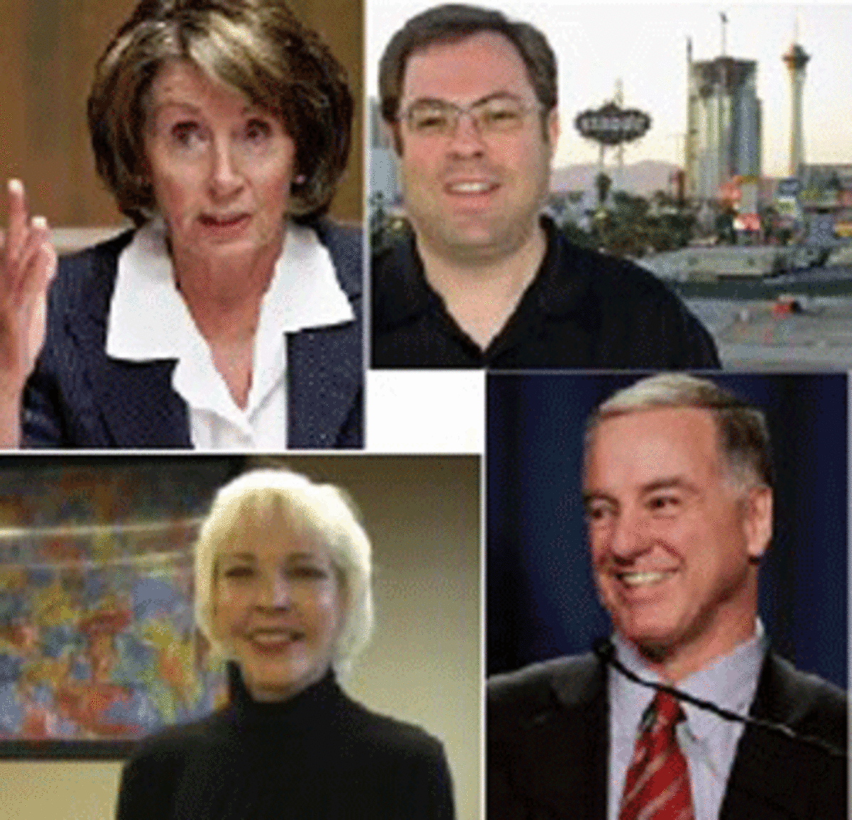 Clockwise from top: Nancy Pelosi, Jed Lewison, Howard Dean and Jane Hamsher.