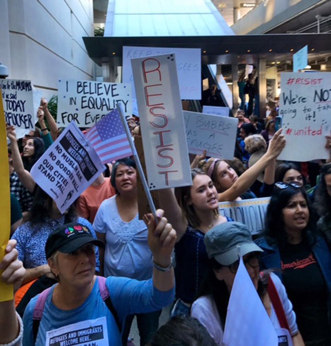Immigrant Protectors at LAX Protest Trump's Muslim Ban LA Progressive
