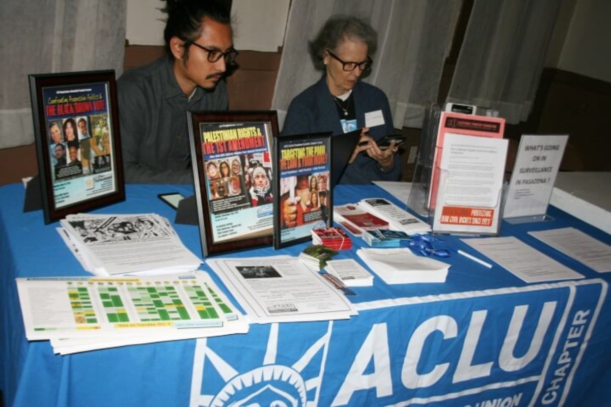 Marcus Benigno and Kris Olkershauser tabling for the ACLU Pasadena/Foothills Chapter