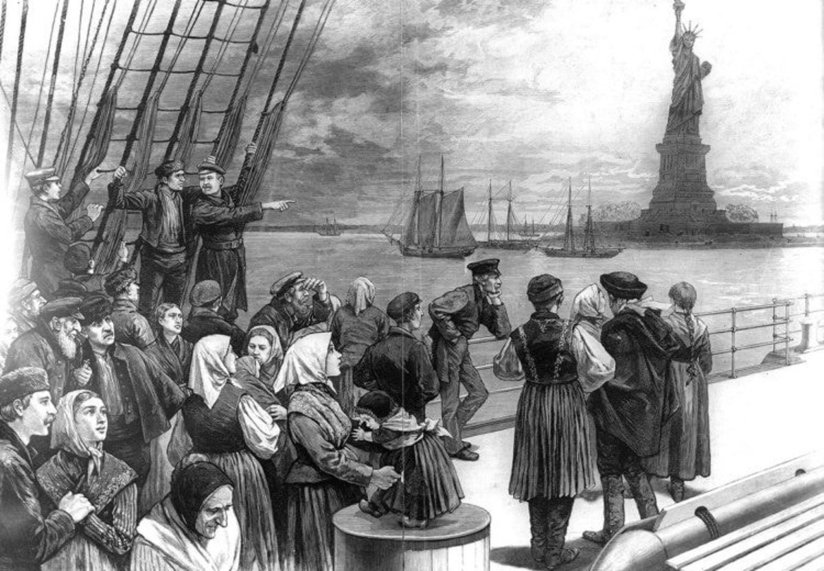 immigrants seeing the Statue of Liberty in New York Harbor from Frank Leslie's Illustrated Newspaper
