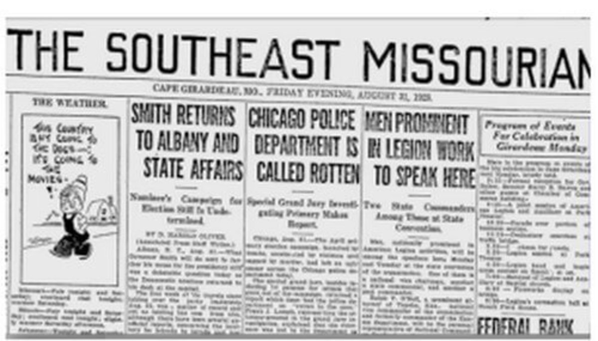 A 1928 article in the Southeast Missourian, which features the headline, “Chicago Police Department Is Called Rotten.”