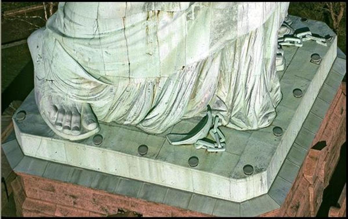 The Statute of Liberty Chains on her feet LA Progressive