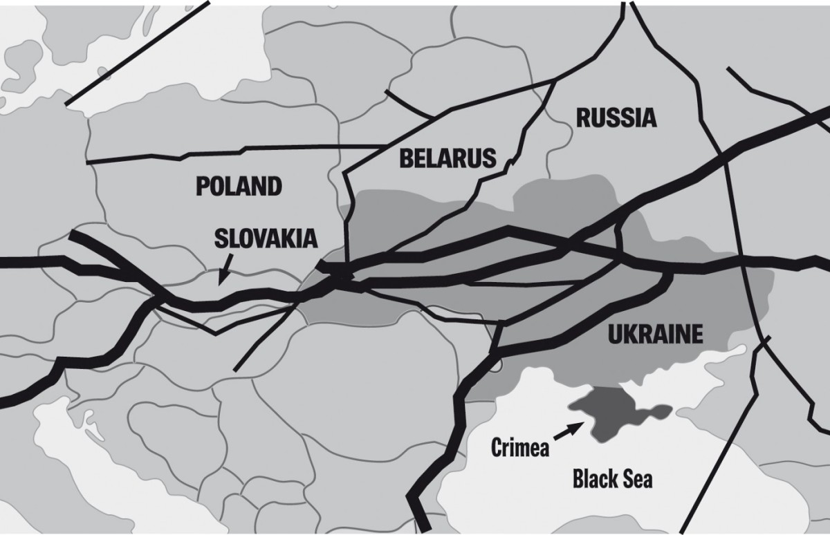 Map of Transit Pipelines through Poland and Ukraine. Image courtesy Lorimer Books.