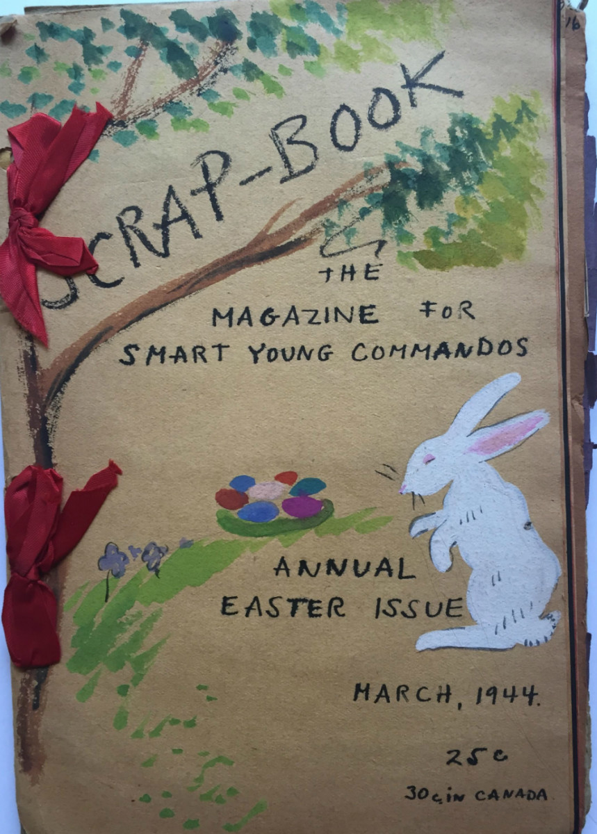 The cover of one of my mother’s “scrap-books” sent to my father at war.