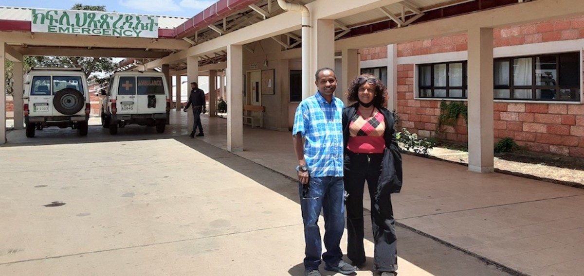 Dr. Samson Abay Asmerom, pediatrician, and Dr. Eden Tareke, medical research scientist and professor, at the Mendefera Referral Hospital in Eritrea’s Southern Region. Health care is free in Eritrea.