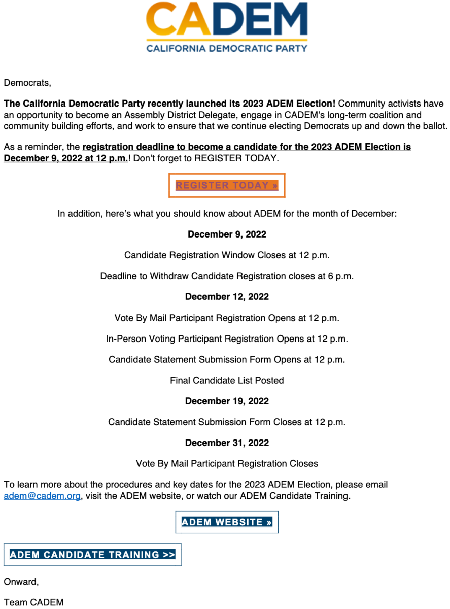 Figure 1: CADEM notice of ADEM candidate enrollment and elections