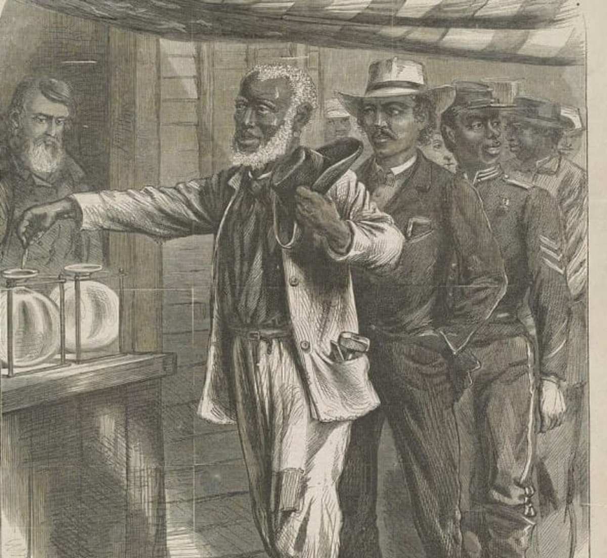 “The first vote” (Drawn by A.R. Waud/Library of Congress).