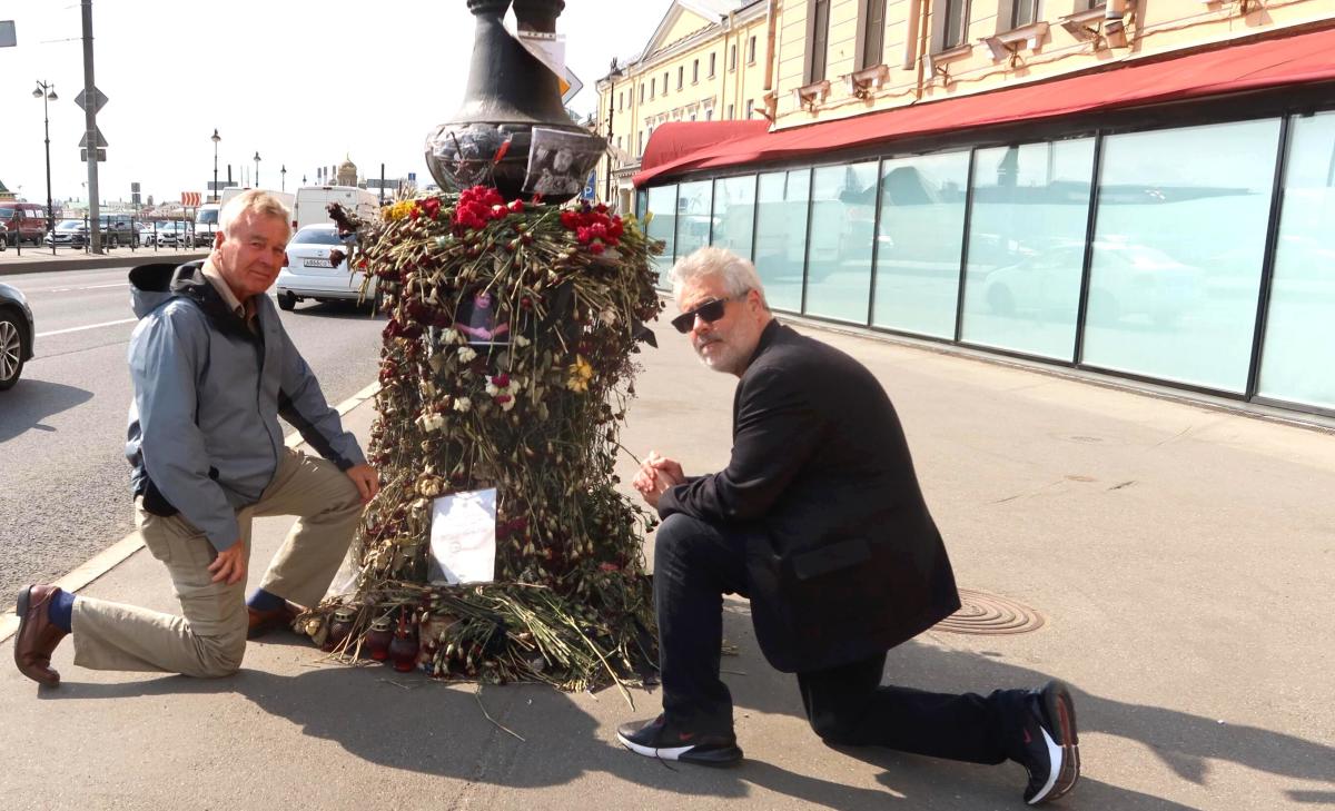 Rick and Dan at the site where Russian journalist was killed