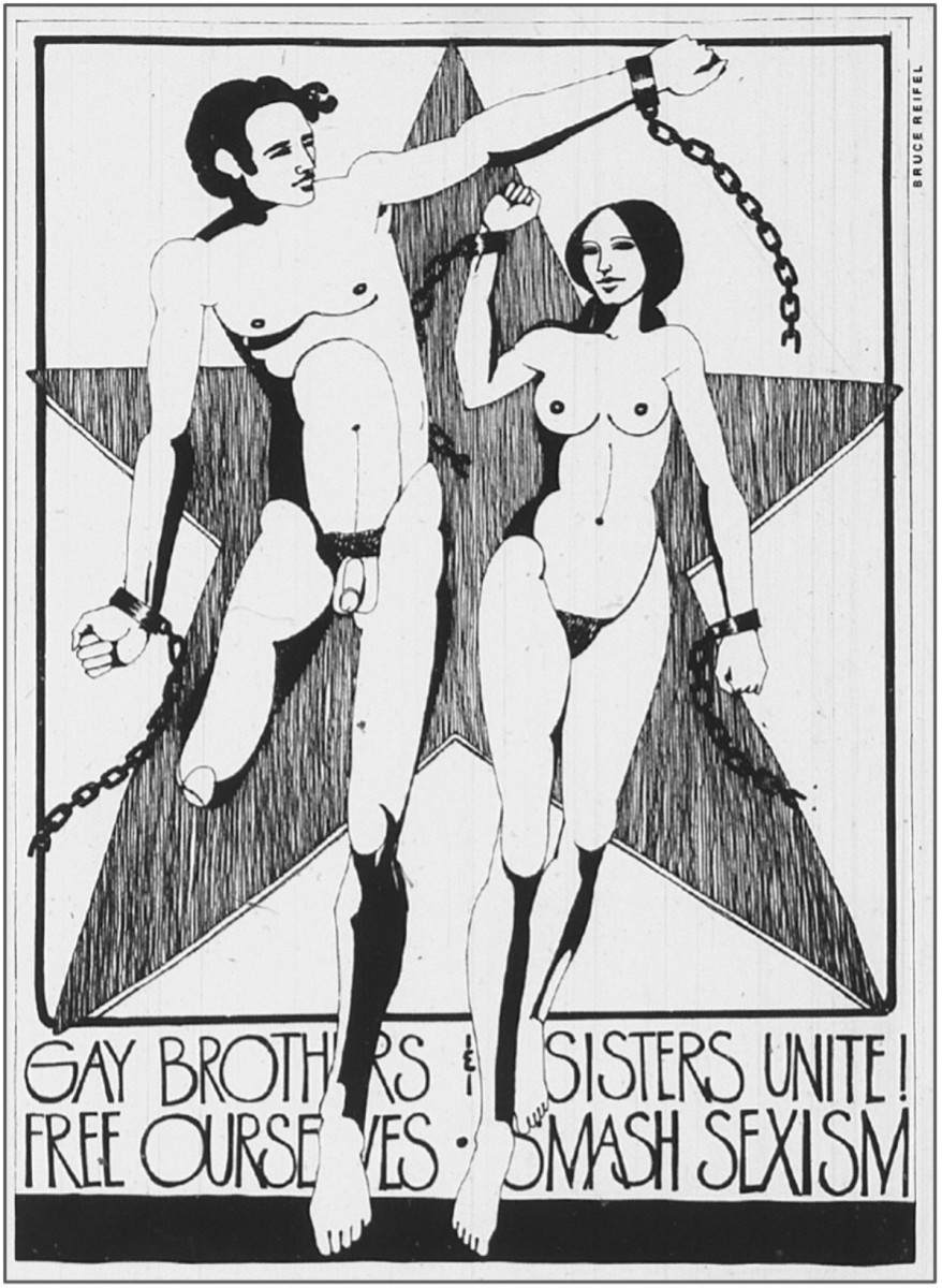 L.A. Free Press Supplement image by Bruce Reifel, GLF artist-member. Bruce also created the 1970 GLF “Gay-In” in Griffith Park silk-screen poster, the 1971 cover image of the Gay Community Services Center brochure, and the 1979 leaflet image for the first Radical Faeries gathering in the Sonoran Desert, among others.