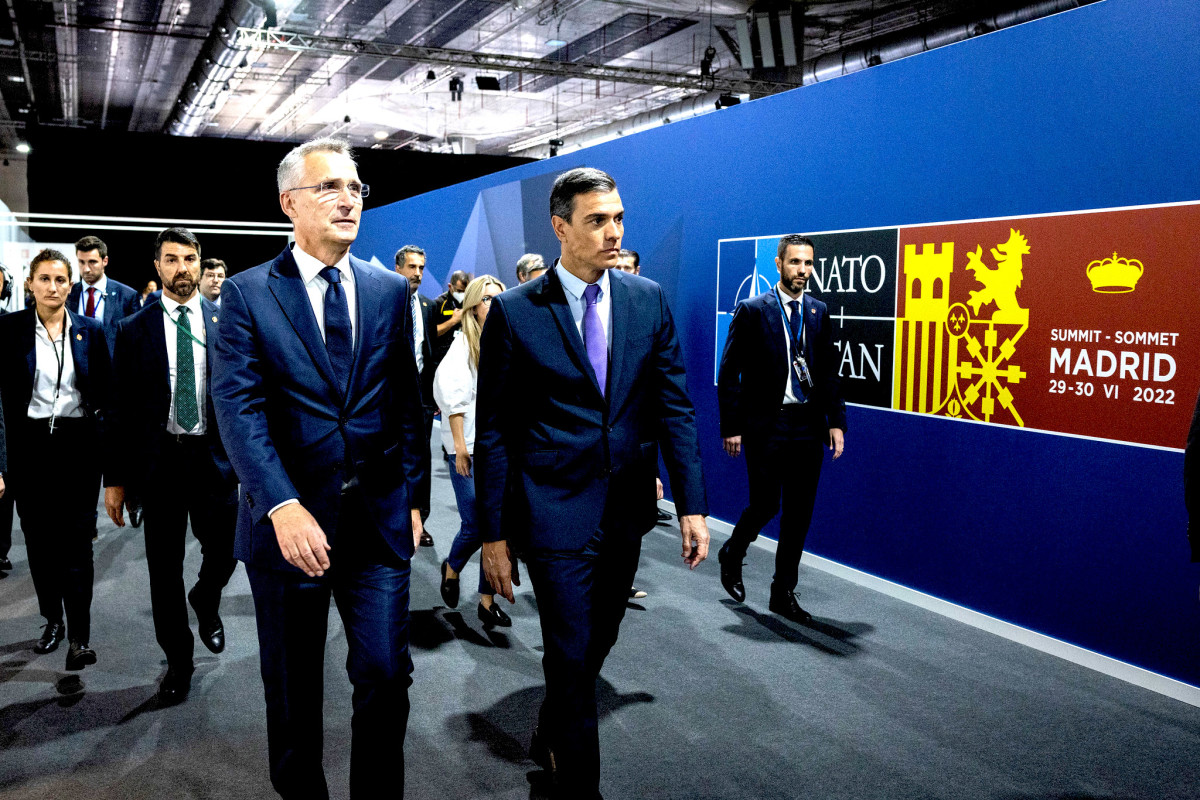 NATO Secretary General Jens Stoltenberg, left, and Spain’s Prime Minster Pedro Sánchez on June 28 in Madrid. (NATO)