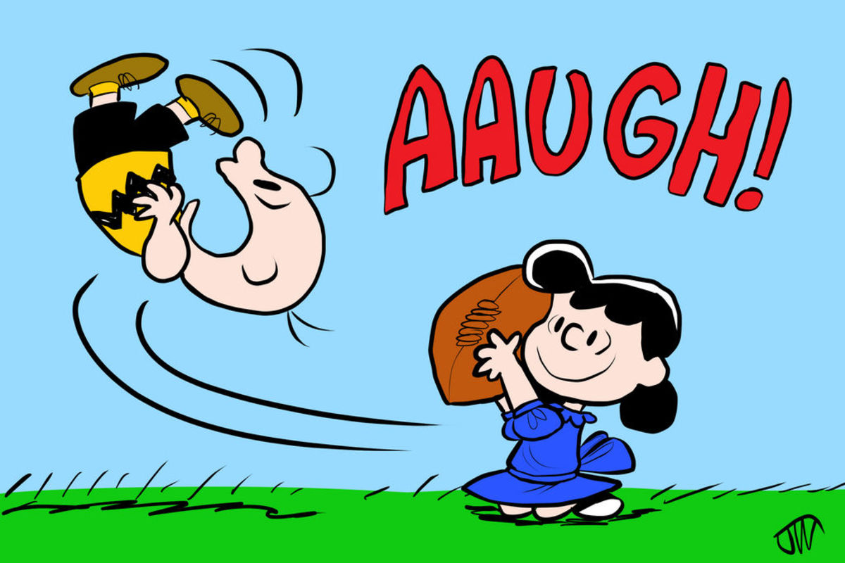 Once again, the $15 football is swept away when Charlie Brown goes to kick it (Joey Waggoner)