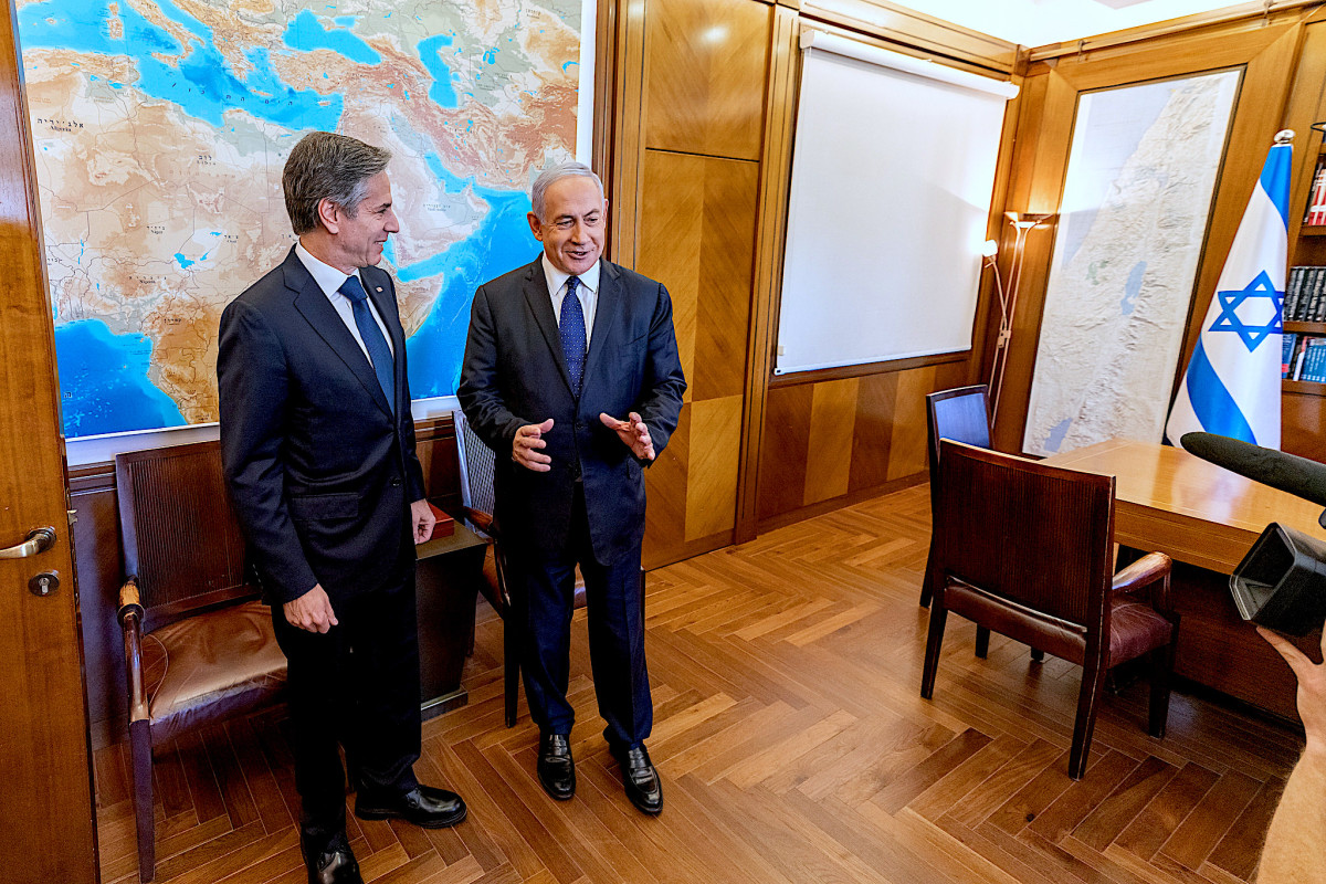 U.S. Secretary of State Antony Blinken meeting with Israeli Prime Minister Benjamin Netanyahu, in Jerusalem, May 25, 2021. (State Department, Ron Przysucha)