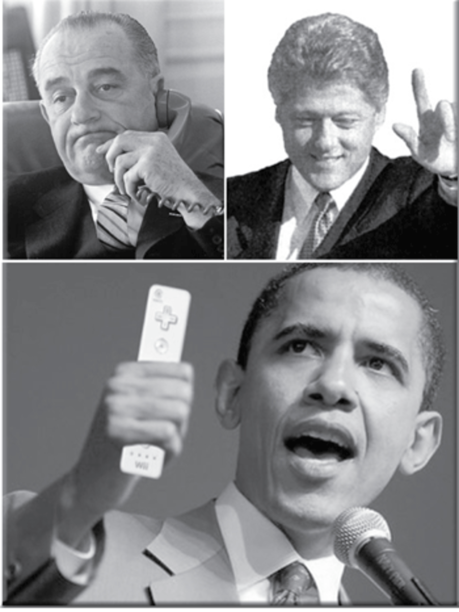 lbj-wfc-bho Presidents Lyndon Johnson, Bill Clinton, and Barack Obama.