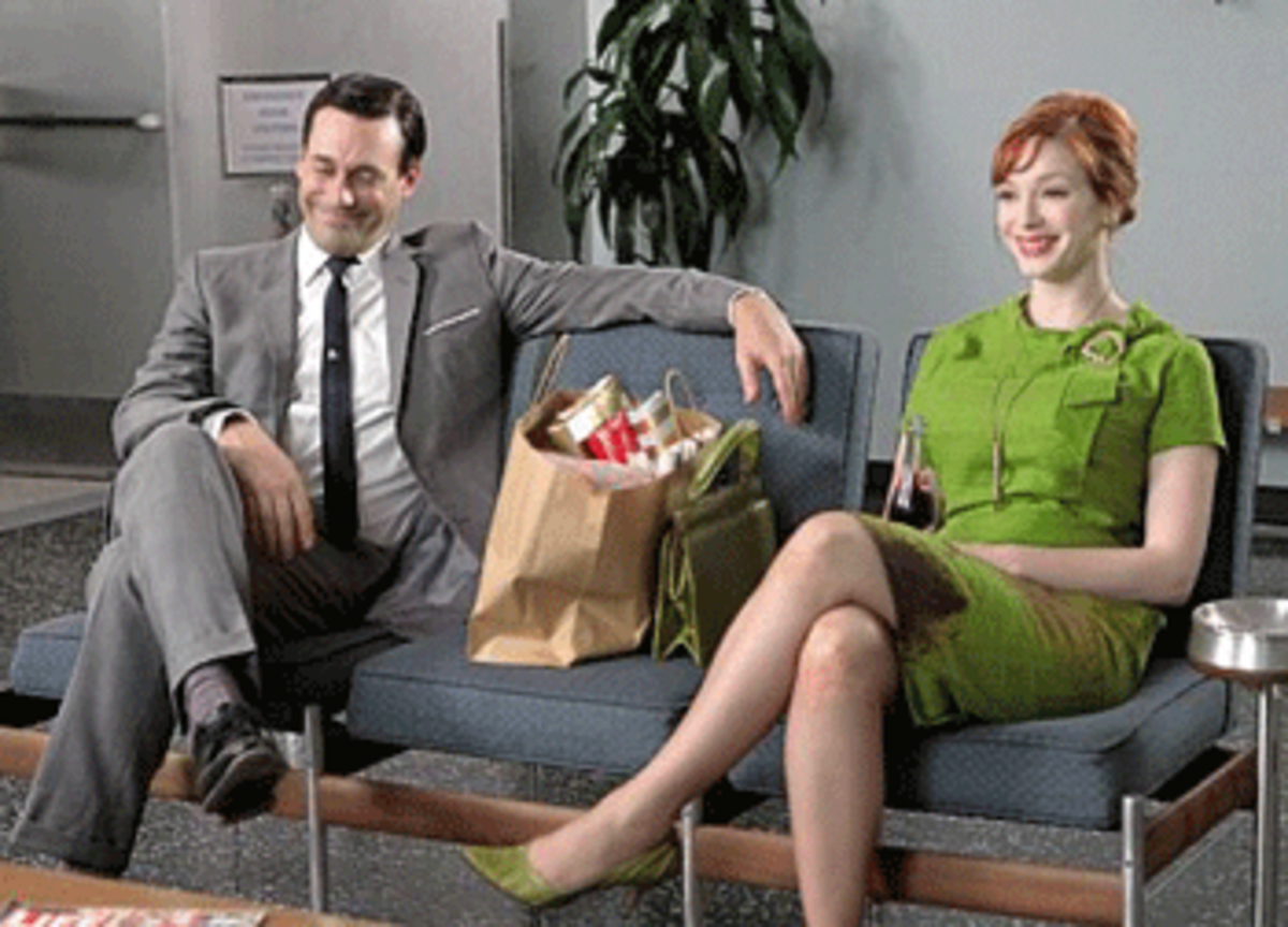 madmen-don-joan Madmen's Don Draper (Jon Hamm) and Joan Harris (Christina Hendricks).